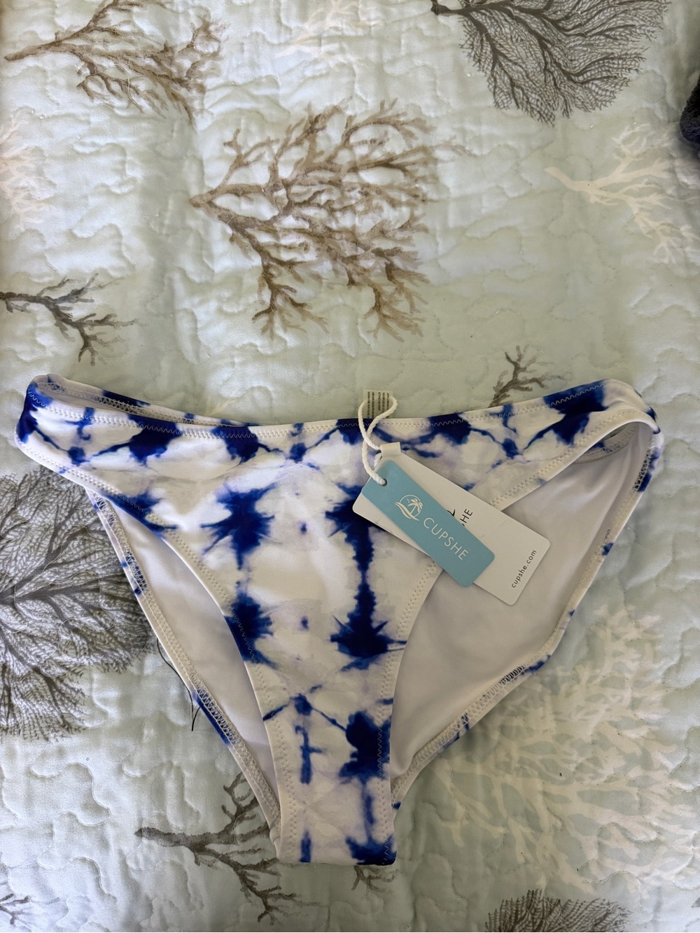 Cupshe White & Blue Tie-Dye Bikini Bottom